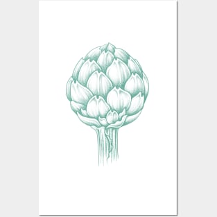 Artichoke sage-green linework Posters and Art